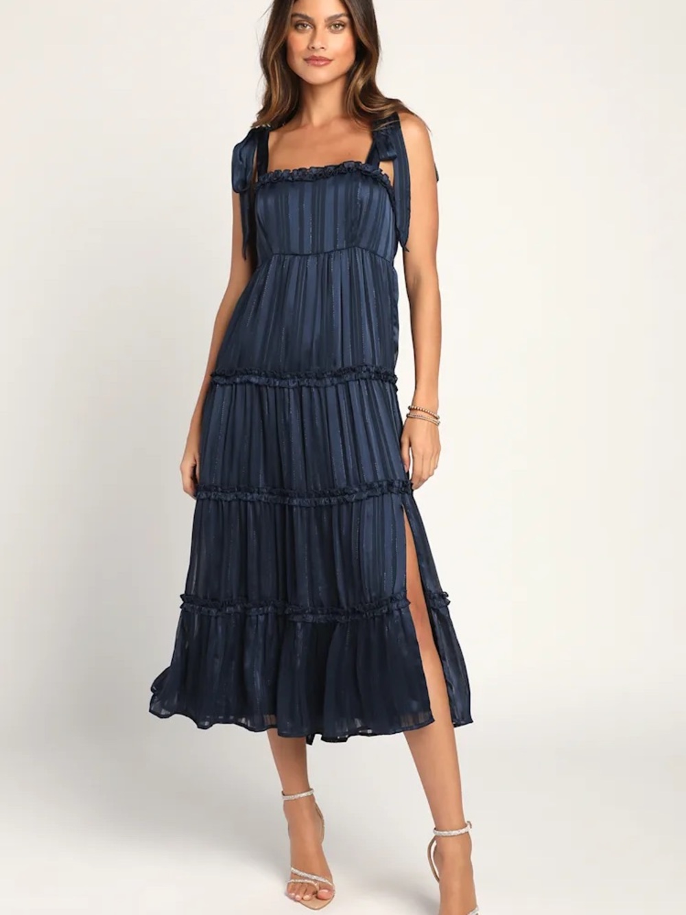 Lulu's Navy Tiered Tie-Strap Midi Dress